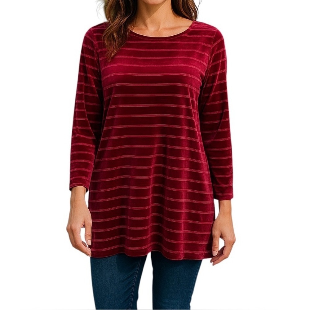 Lauren Ralph Lauren Women Top Sz XL Velvet Burgundy‎ Semi Sheer Stripes Feminine